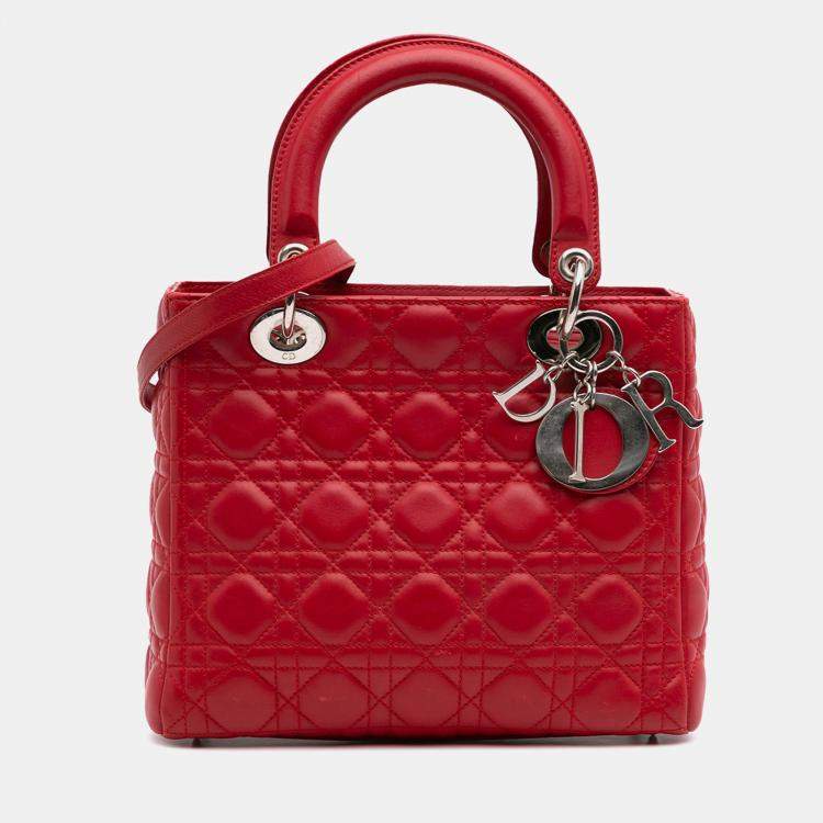 Pre Owned Dior Red Medium Lambskin Cannage Lady Dior
