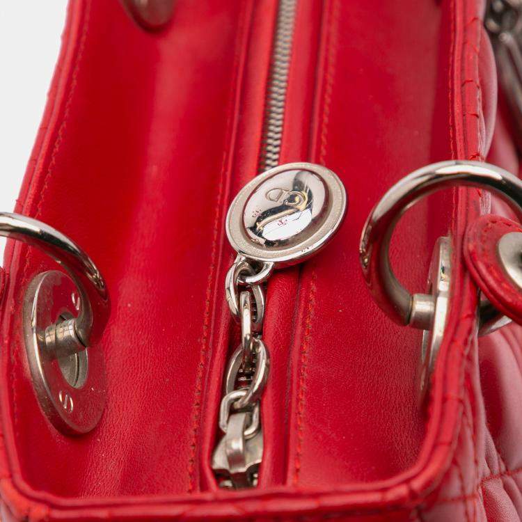 Pre Owned Dior Red Medium Lambskin Cannage Lady Dior