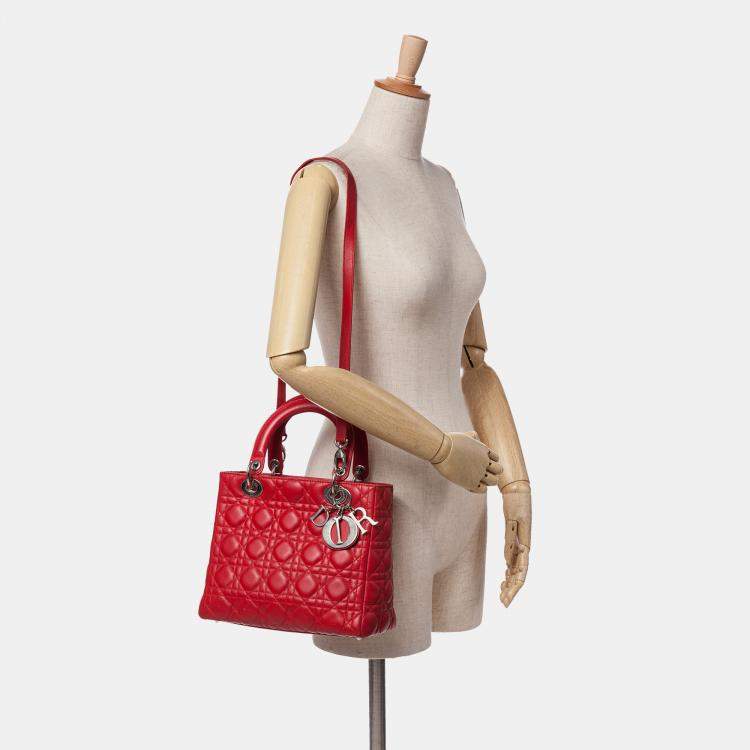 Pre Owned Dior Red Medium Lambskin Cannage Lady Dior