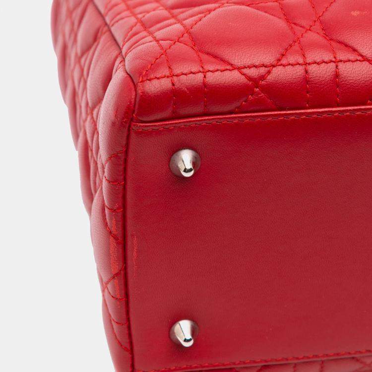 Pre Owned Dior Red Medium Lambskin Cannage Lady Dior