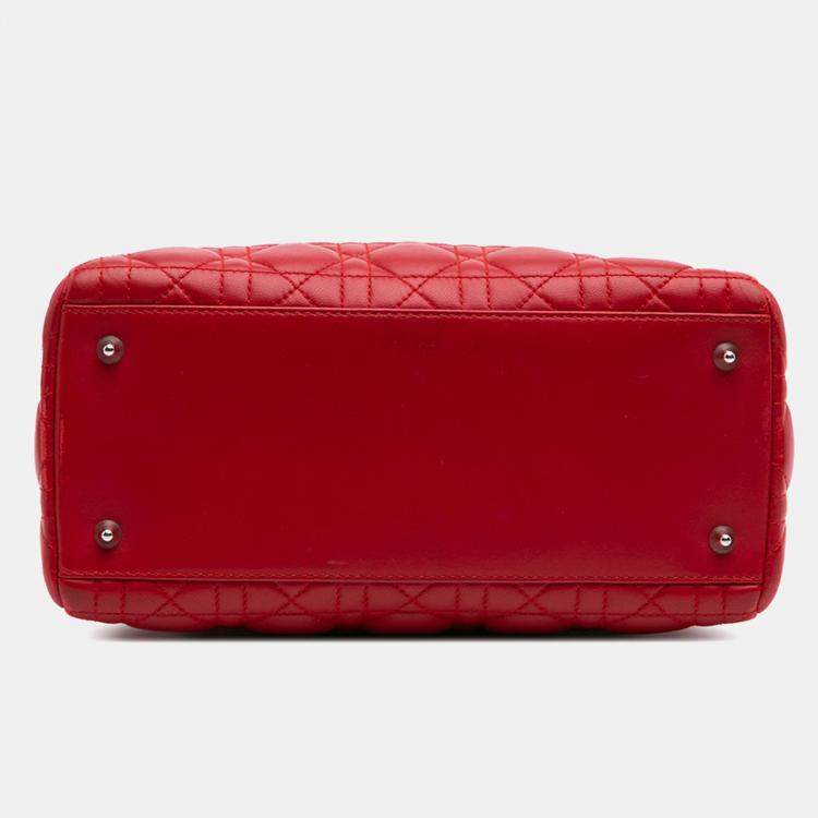 Pre Owned Dior Red Medium Lambskin Cannage Lady Dior