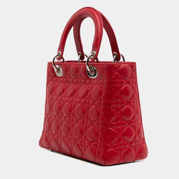 Pre Owned Dior Red Medium Lambskin Cannage Lady Dior