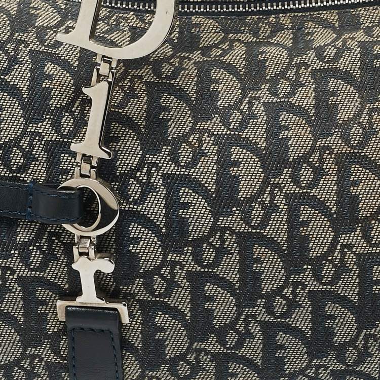Pre Owned Dior Navy Blue Oblique Canvas and Leather Charms Boston Bag