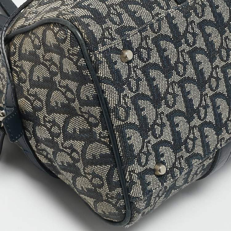 Pre Owned Dior Navy Blue Oblique Canvas and Leather Charms Boston Bag