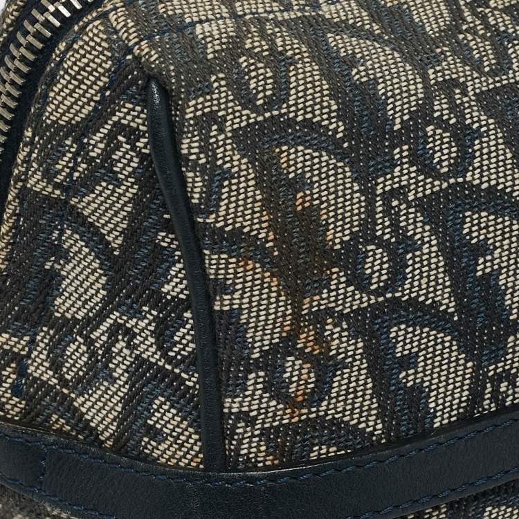 Pre Owned Dior Navy Blue Oblique Canvas and Leather Charms Boston Bag