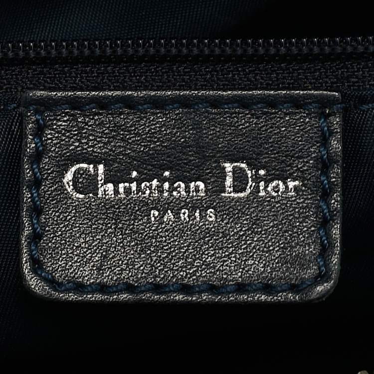 Pre Owned Dior Navy Blue Oblique Canvas and Leather Charms Boston Bag