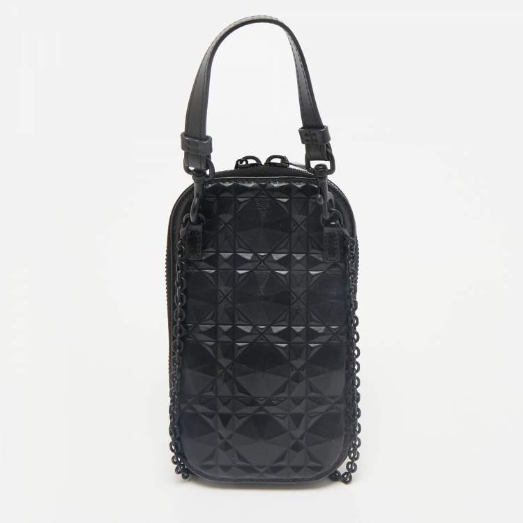 Pre Owned Dior Black Diamond Cannage Leather Lady Dior Call'in Dior Phone Holder Crossbody Bag