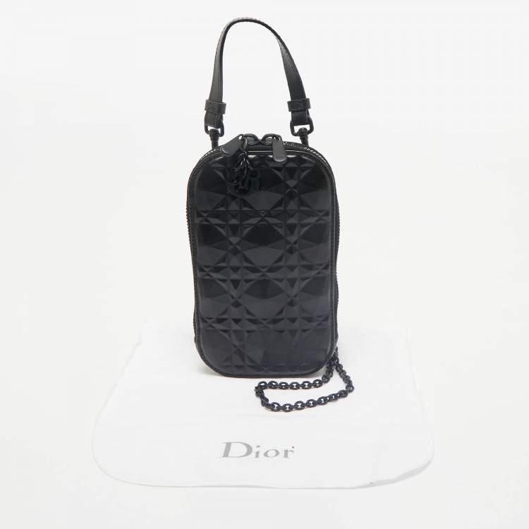 Pre Owned Dior Black Diamond Cannage Leather Lady Dior Call'in Dior Phone Holder Crossbody Bag