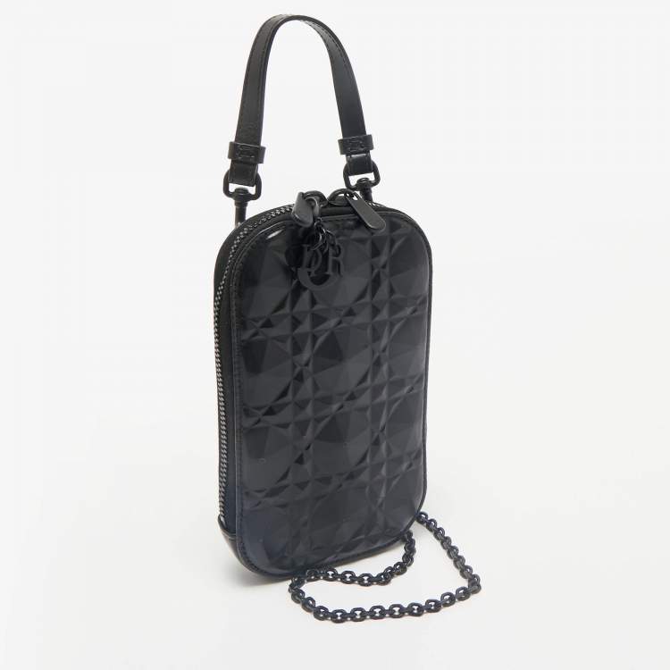Pre Owned Dior Black Diamond Cannage Leather Lady Dior Call'in Dior Phone Holder Crossbody Bag