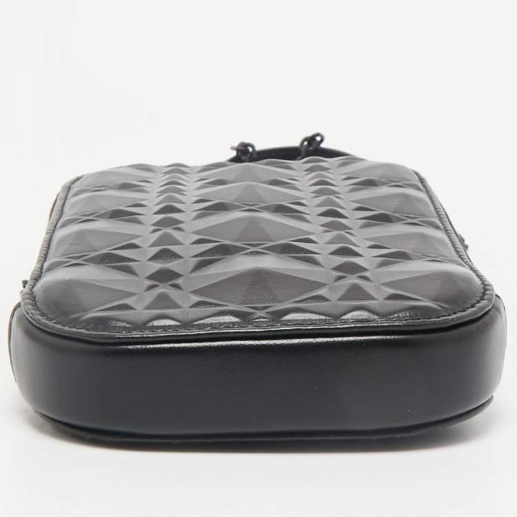 Pre Owned Dior Black Diamond Cannage Leather Lady Dior Call'in Dior Phone Holder Crossbody Bag