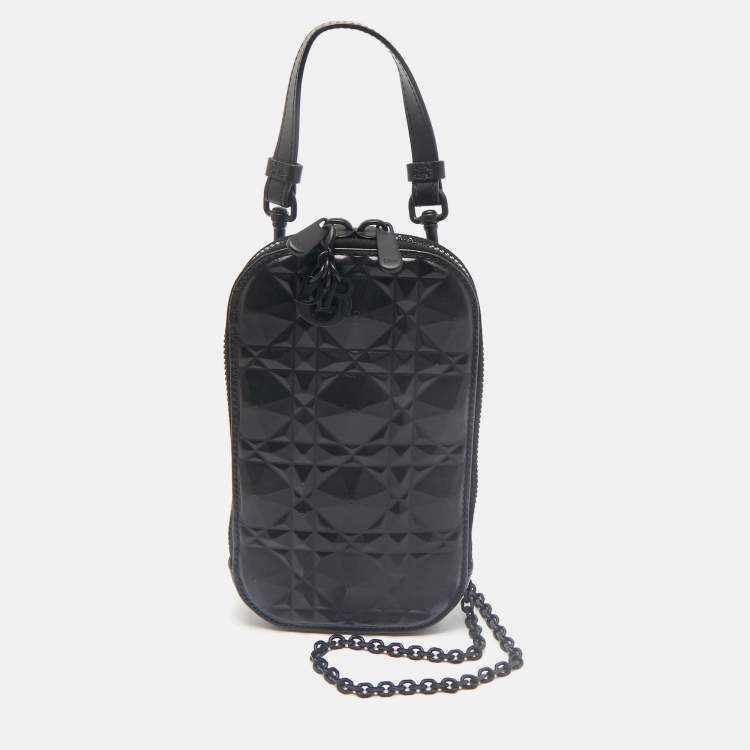 Pre Owned Dior Black Diamond Cannage Leather Lady Dior Call'in Dior Phone Holder Crossbody Bag