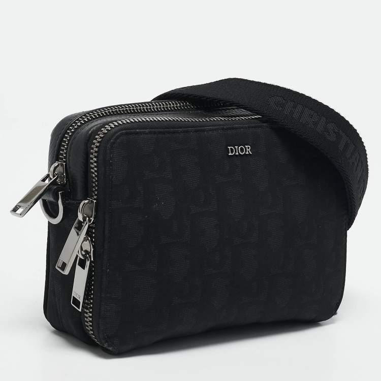 Pre Owned Dior Black Oblique Nylon Double Zip Crossbody Bag