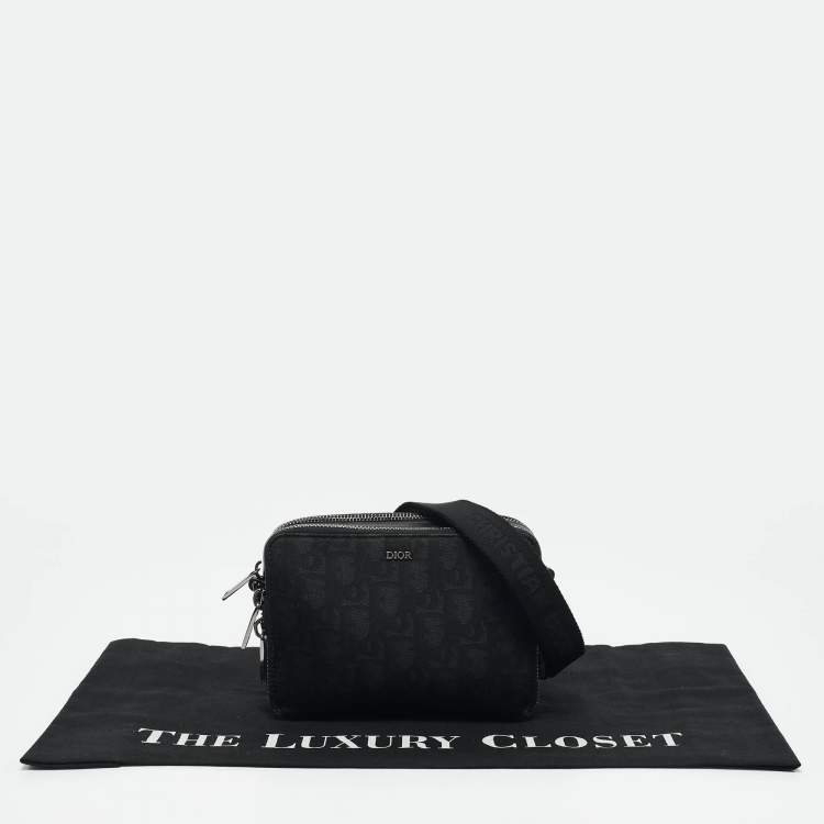 Pre Owned Dior Black Oblique Nylon Double Zip Crossbody Bag