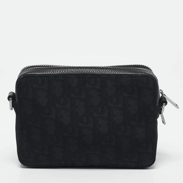 Pre Owned Dior Black Oblique Nylon Double Zip Crossbody Bag