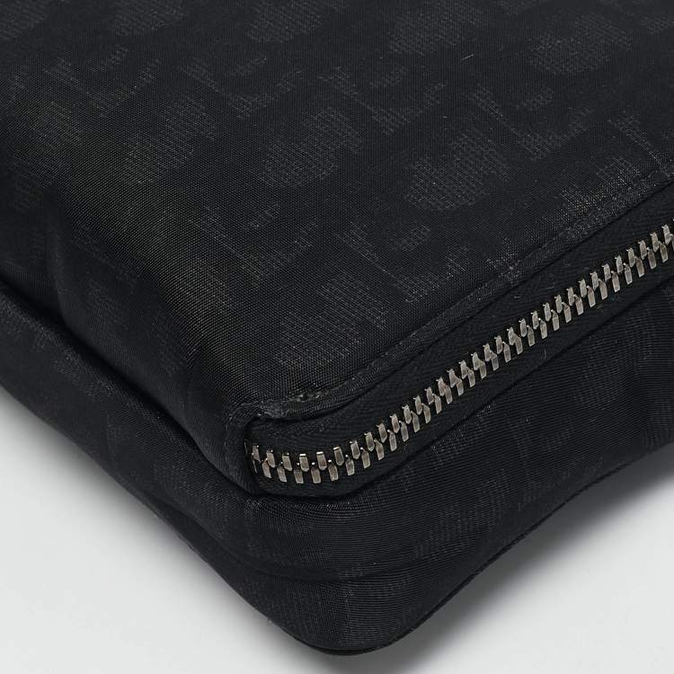 Pre Owned Dior Black Oblique Nylon Double Zip Crossbody Bag