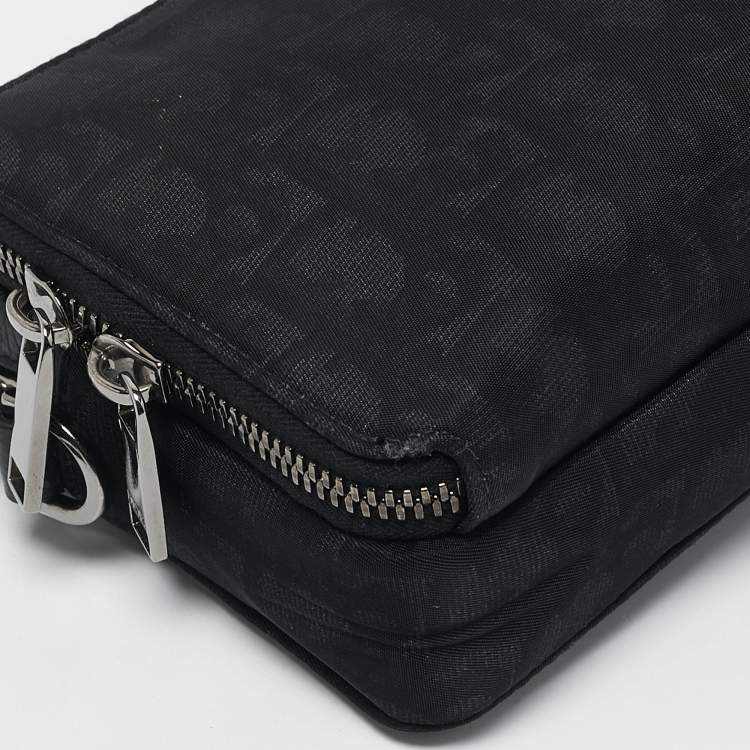 Pre Owned Dior Black Oblique Nylon Double Zip Crossbody Bag
