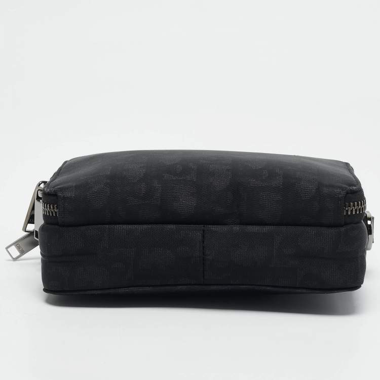 Pre Owned Dior Black Oblique Nylon Double Zip Crossbody Bag