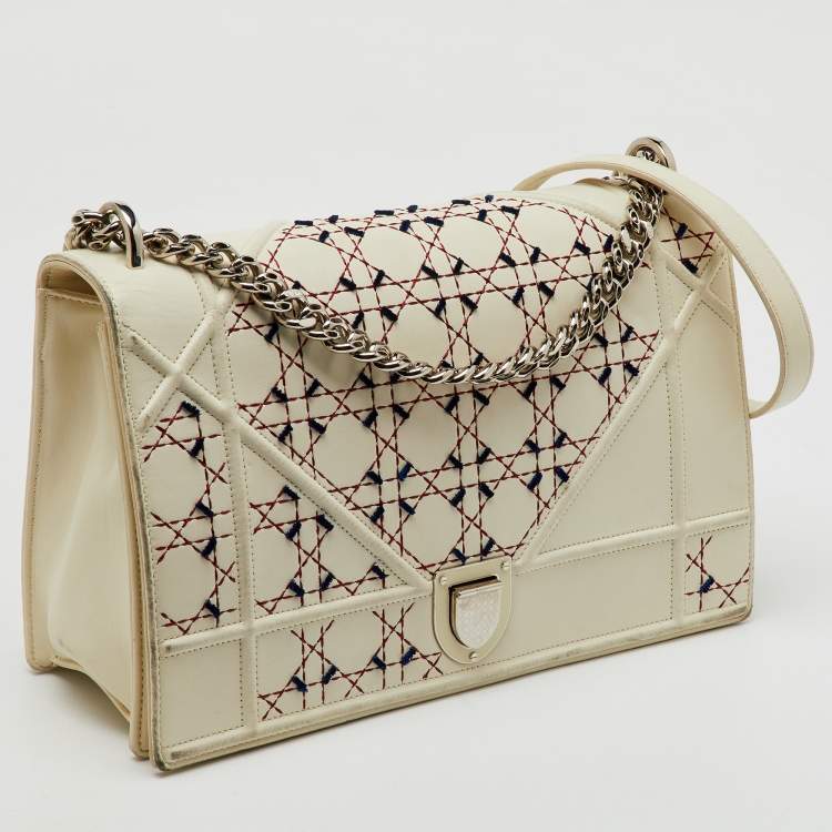 Pre Owned Dior Off White Cannage Stitched Leather Large Diorama Flap Shoulder Bag
