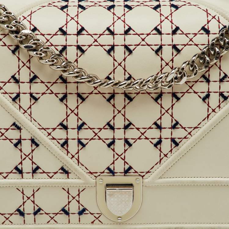 Pre Owned Dior Off White Cannage Stitched Leather Large Diorama Flap Shoulder Bag