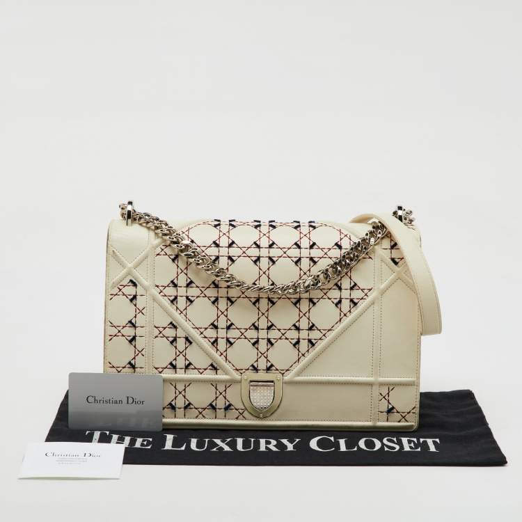 Pre Owned Dior Off White Cannage Stitched Leather Large Diorama Flap Shoulder Bag