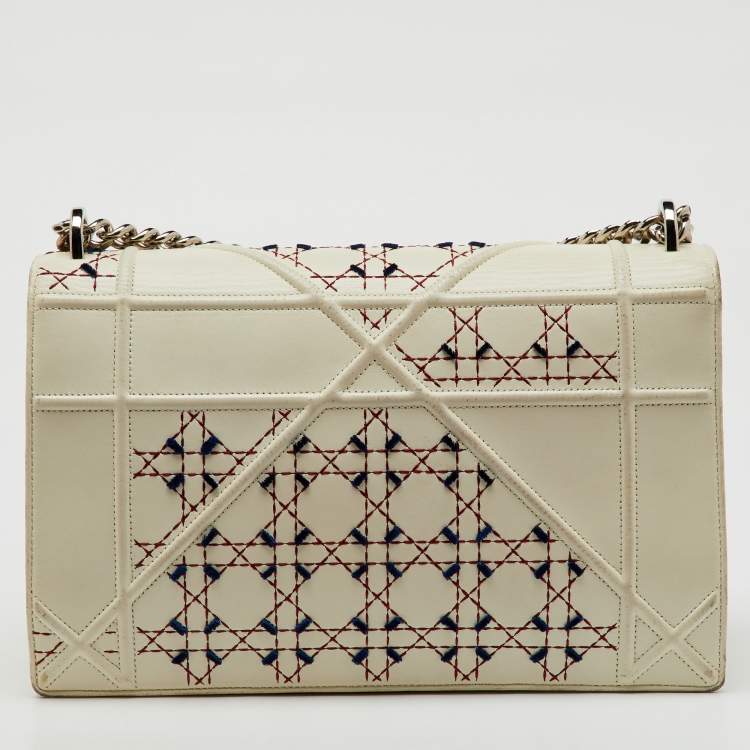 Pre Owned Dior Off White Cannage Stitched Leather Large Diorama Flap Shoulder Bag