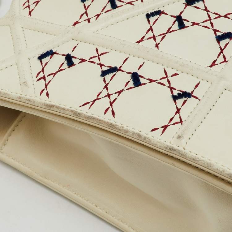 Pre Owned Dior Off White Cannage Stitched Leather Large Diorama Flap Shoulder Bag