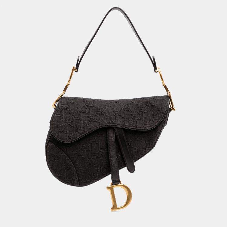 Pre Owned Dior Black Oblique Canvas Saddle Bag