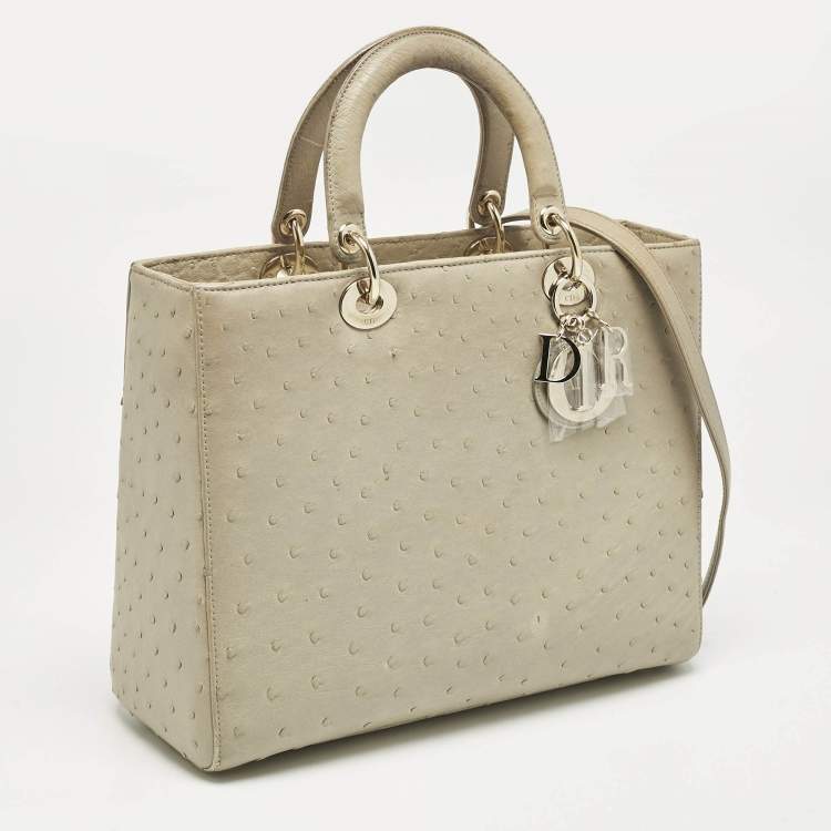 Pre Owned Dior Light Beige Ostrich Large Lady Dior Tote