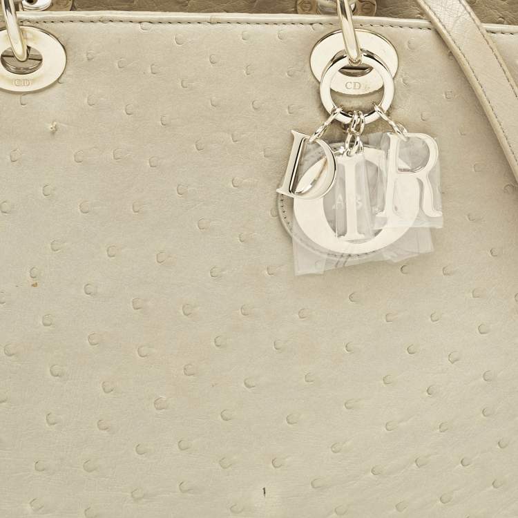 Pre Owned Dior Light Beige Ostrich Large Lady Dior Tote