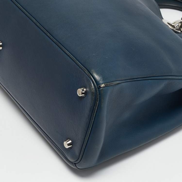Pre Owned Dior Navy Blue Leather Large Diorissimo Shopper Tote