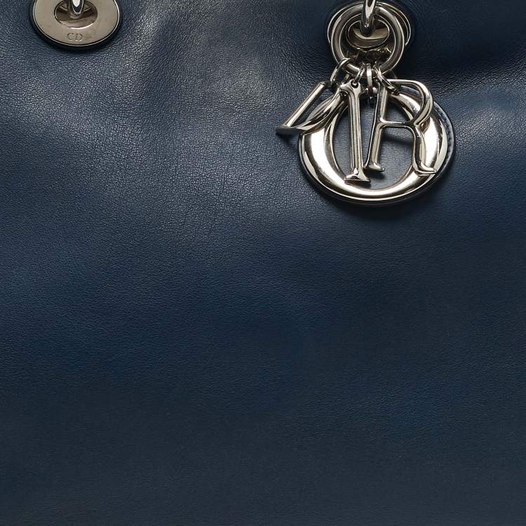 Pre Owned Dior Navy Blue Leather Large Diorissimo Shopper Tote