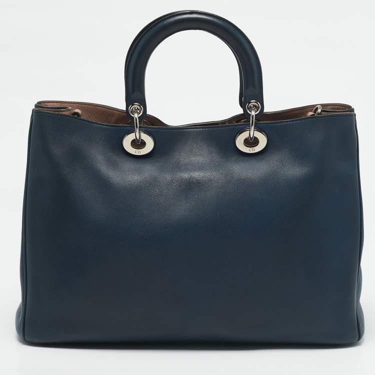 Pre Owned Dior Navy Blue Leather Large Diorissimo Shopper Tote