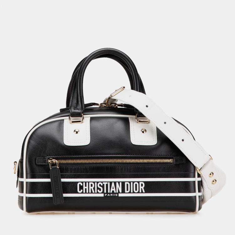 Pre Owned Dior Black/White Small Leather Dior Vibe Zip Bowling Bag