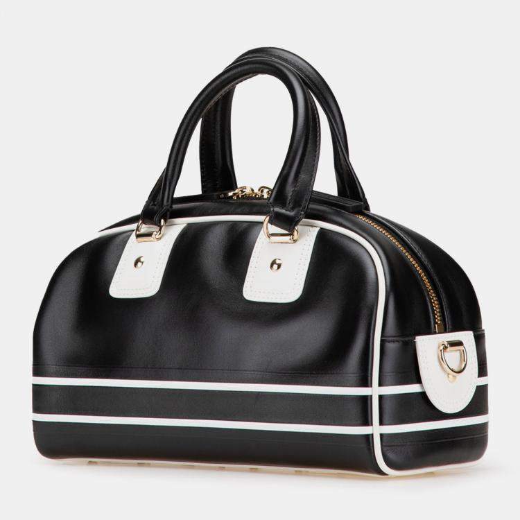 Pre Owned Dior Black/White Small Leather Dior Vibe Zip Bowling Bag