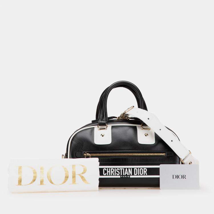 Pre Owned Dior Black/White Small Leather Dior Vibe Zip Bowling Bag