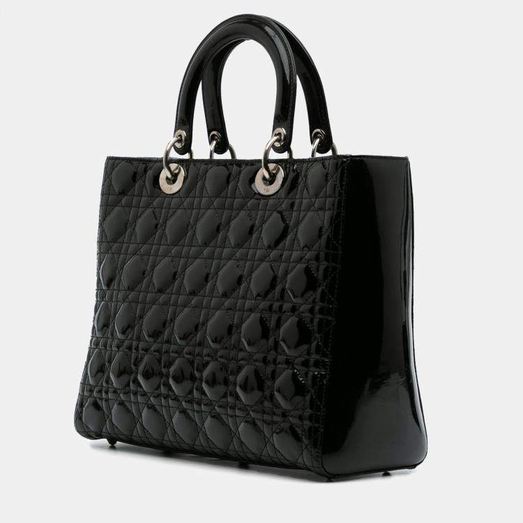 Pre Owned Dior Black Large Patent Cannage Lady Dior