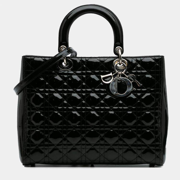 Pre Owned Dior Black Large Patent Cannage Lady Dior