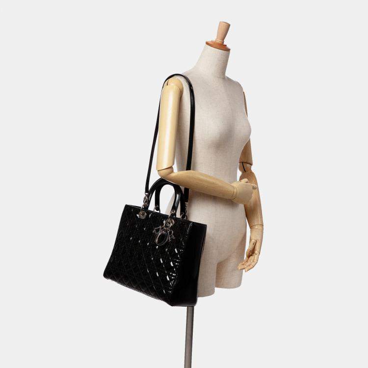 Pre Owned Dior Black Large Patent Cannage Lady Dior