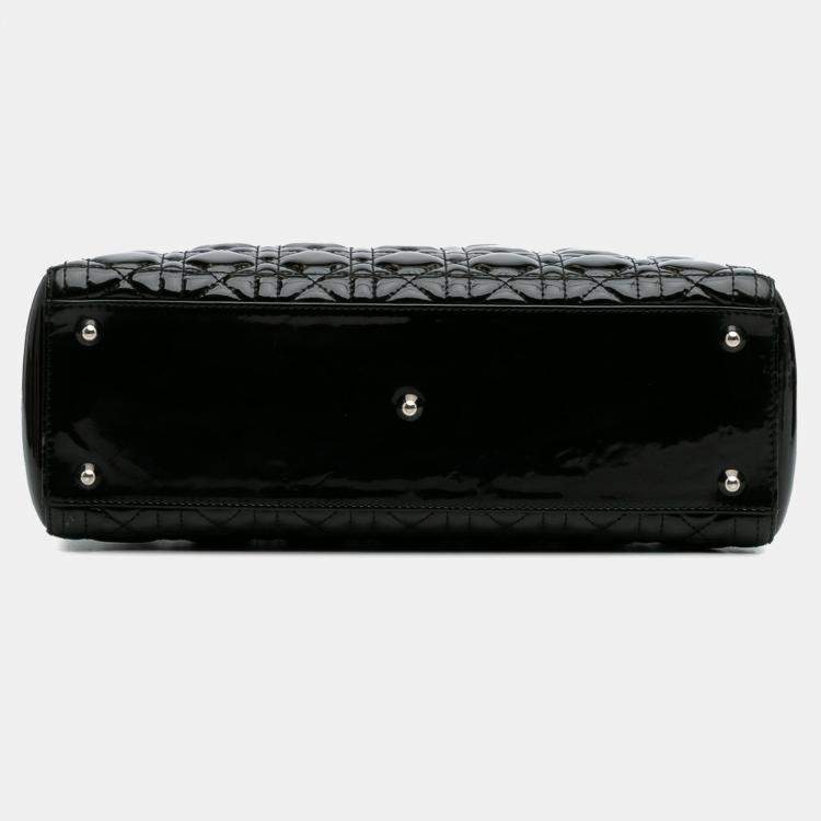 Pre Owned Dior Black Large Patent Cannage Lady Dior