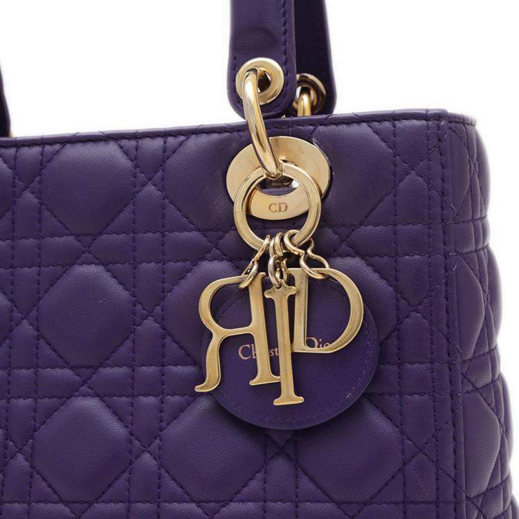 Pre Owned Dior Purple Lambskin Medium Lady Dior Tote Bag