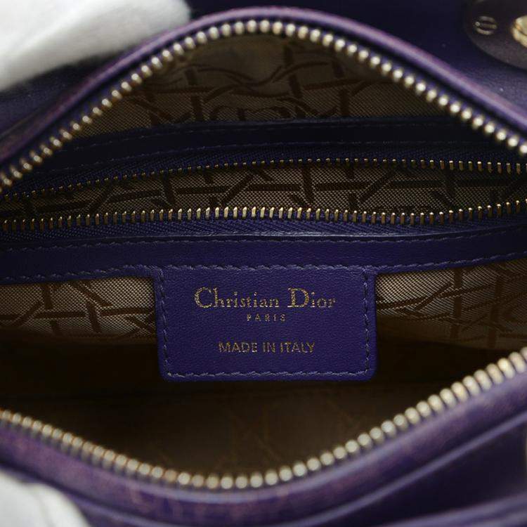 Pre Owned Dior Purple Lambskin Medium Lady Dior Tote Bag