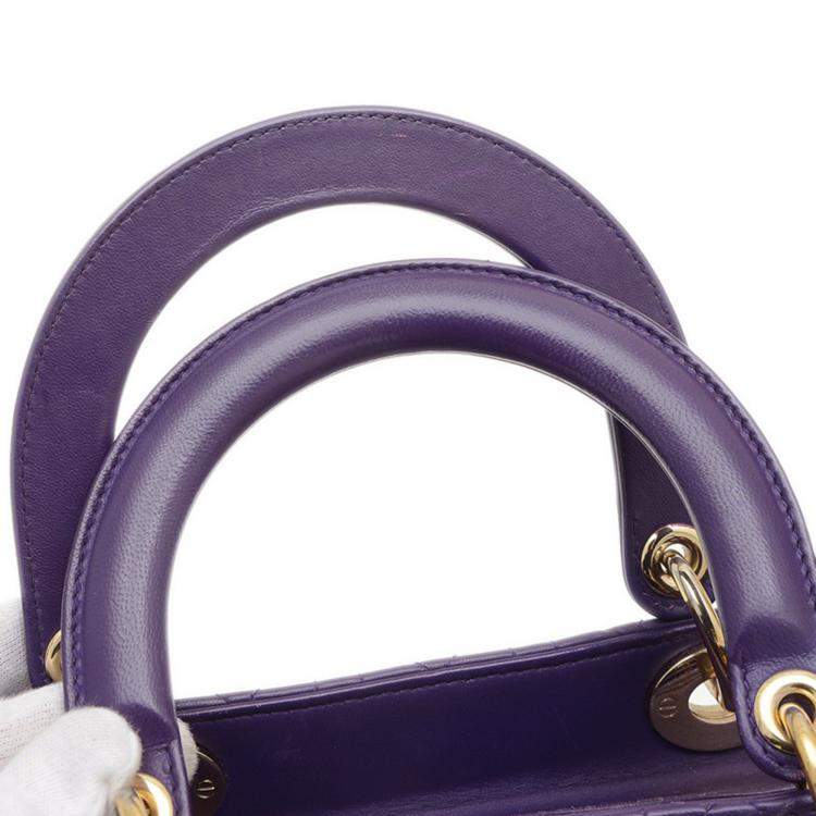 Pre Owned Dior Purple Lambskin Medium Lady Dior Tote Bag
