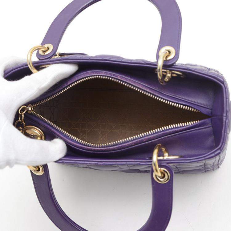 Pre Owned Dior Purple Lambskin Medium Lady Dior Tote Bag
