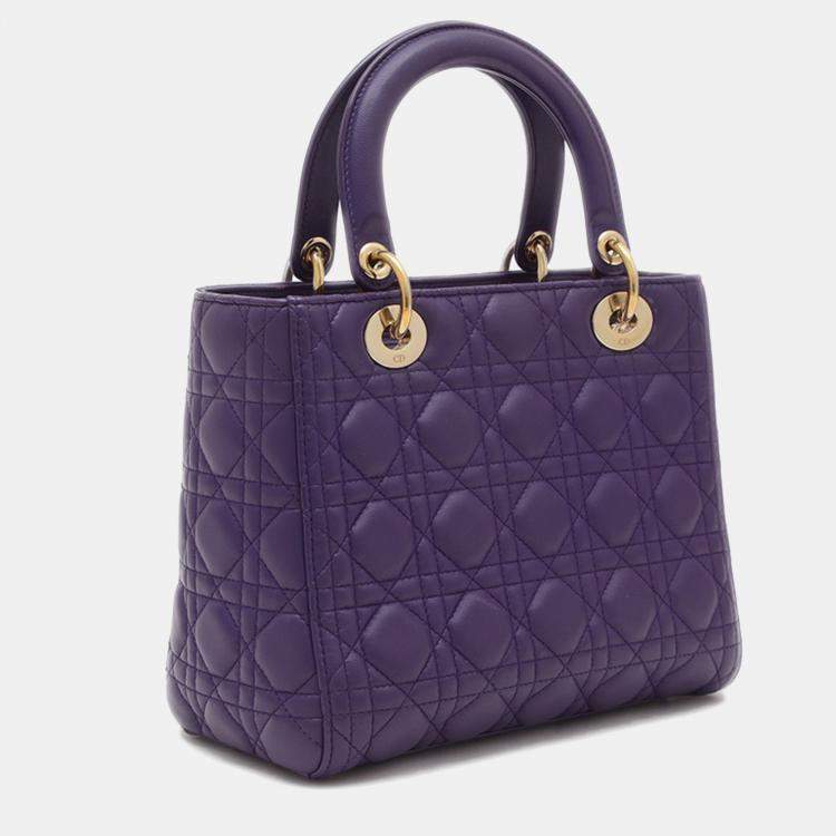 Pre Owned Dior Purple Lambskin Medium Lady Dior Tote Bag