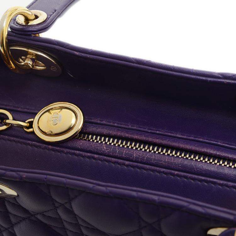 Pre Owned Dior Purple Lambskin Medium Lady Dior Tote Bag