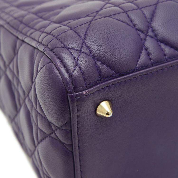 Pre Owned Dior Purple Lambskin Medium Lady Dior Tote Bag