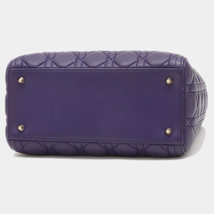 Pre Owned Dior Purple Lambskin Medium Lady Dior Tote Bag