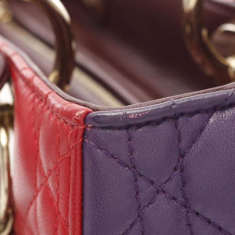 Pre Owned Dior Red Purple Bordeaux Leather Lady Dior Tote Bag