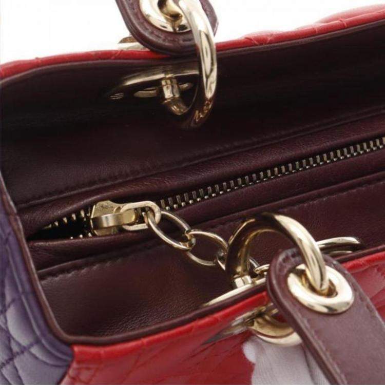 Pre Owned Dior Red Purple Bordeaux Leather Lady Dior Tote Bag