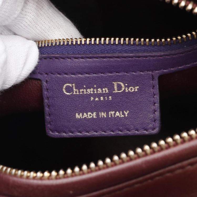 Pre Owned Dior Red Purple Bordeaux Leather Lady Dior Tote Bag